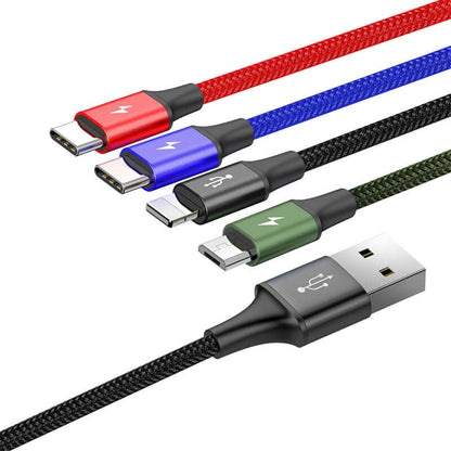 4 in 1 USB to 2x Type-C 1x Lightning 1x Micro USB Charging Cable Max 3.5A-1.2m