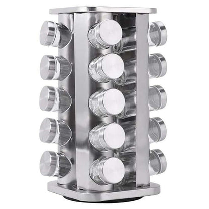 Spice Rack Stand Carousel Rotating Glass Round 20 Jars - The Shopsite