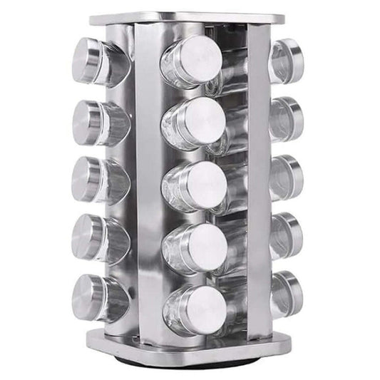Spice Rack Stand Carousel Rotating Glass Round 20 Jars - The Shopsite