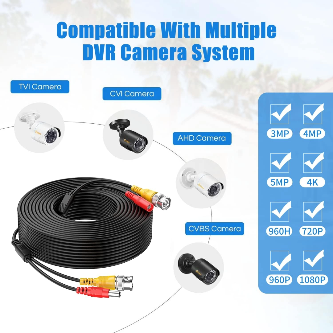 CCTV Cable For Security Camera, CCTV, DVR, Surveillance System 20M