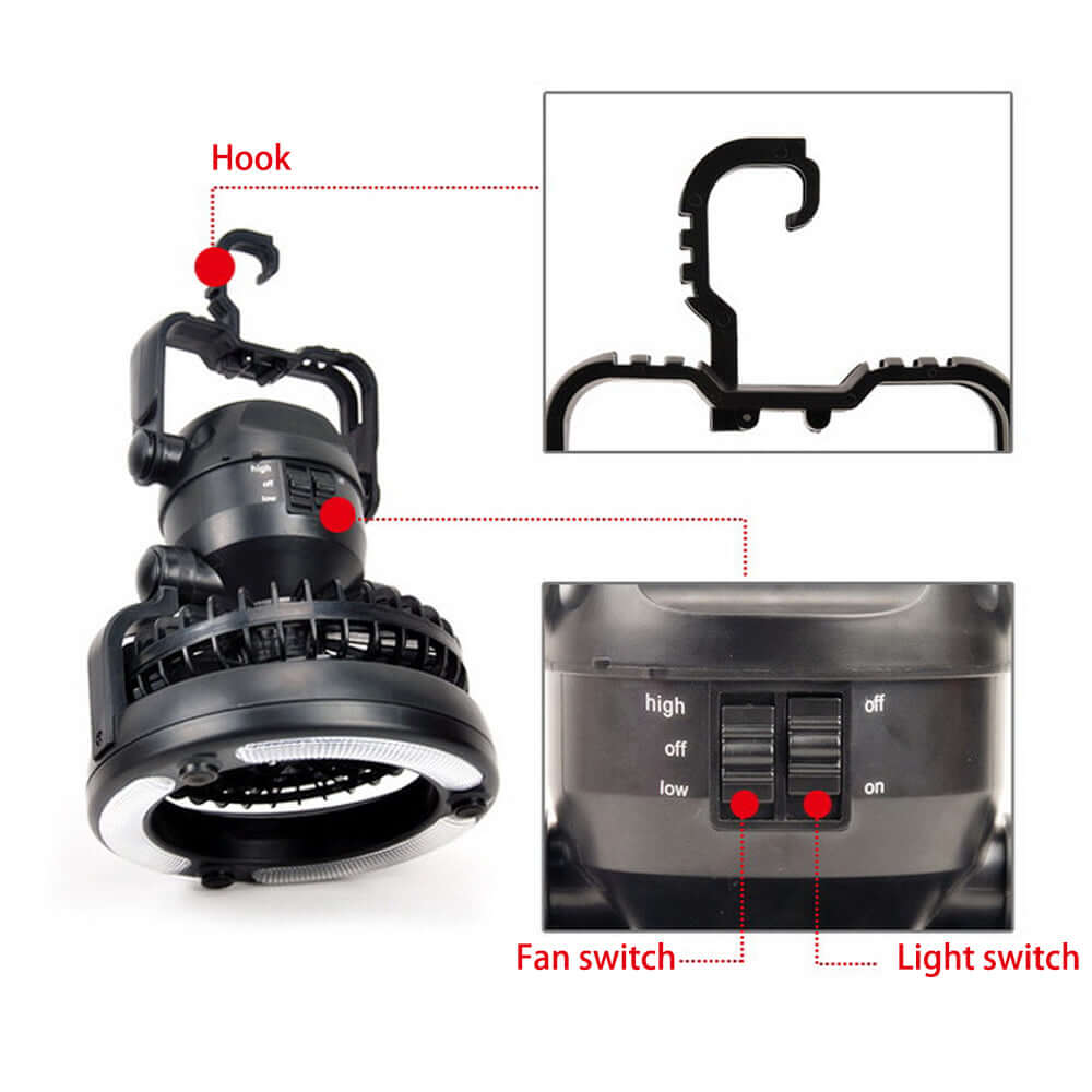 2 In 1 Camping Tent Lamp Lantern with Ceiling Fan - The Shopsite