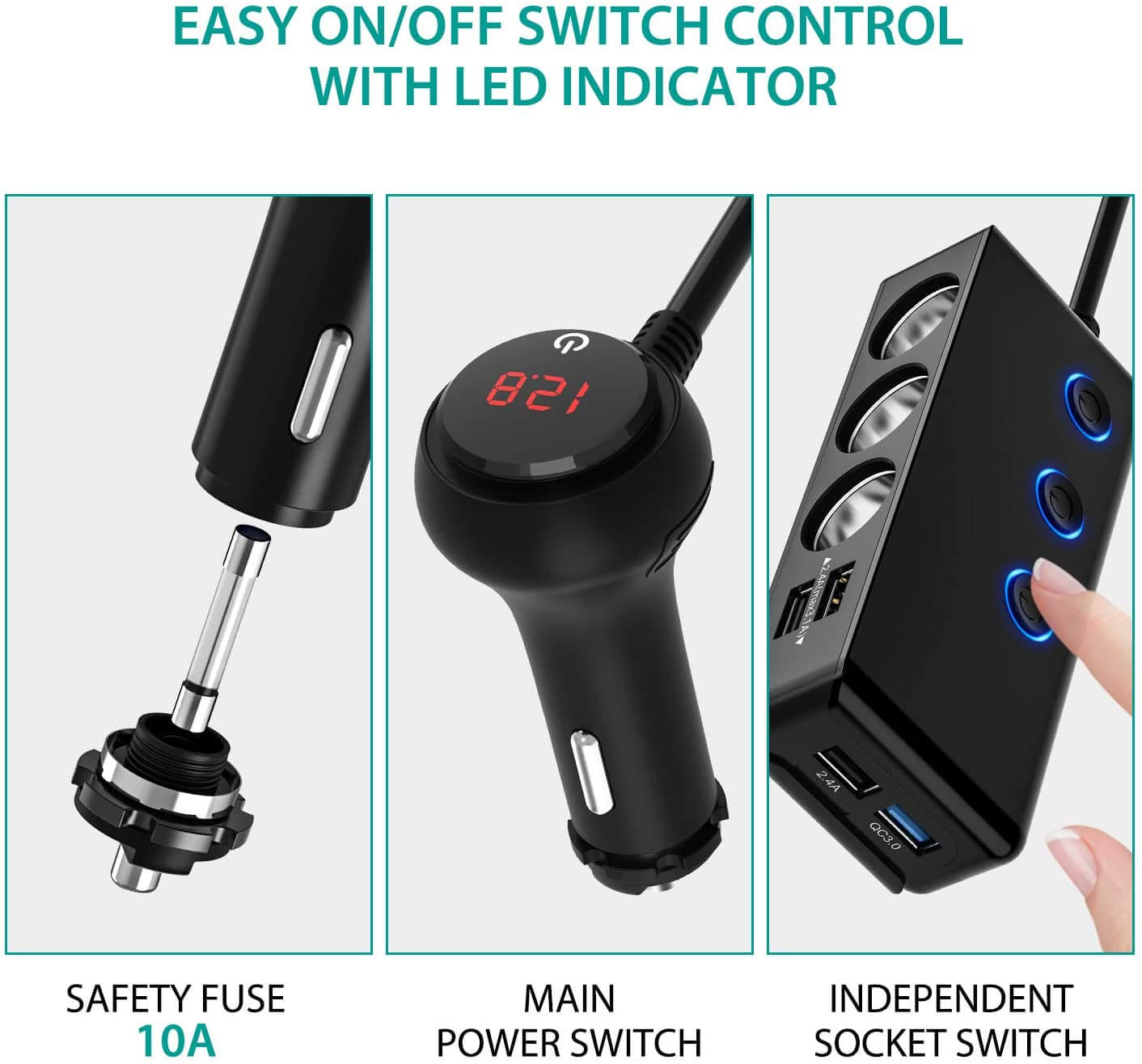 Car charger with on off switch