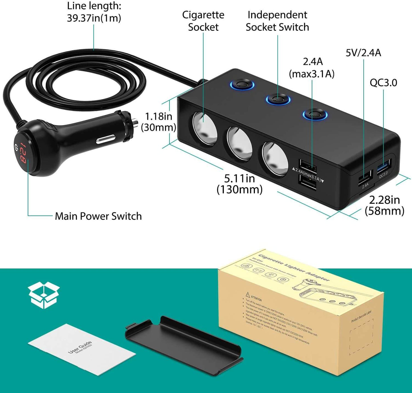 Cigarette lighter splitter black