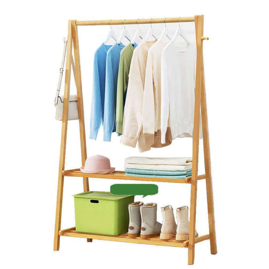 Cloth Rack Garment Rack Bamboo Clothes stand with Coat Rack - The Shopsite