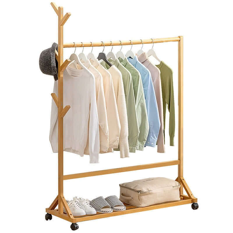 Cloth Rack Garment Rack Bamboo Clothes stand with Coat Rack - The Shopsite