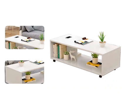 Coffee Table White with Wheels - The Shopsite