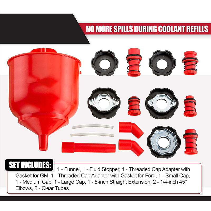 Spill Proof Car Radiator Coolant Filling Funnel Kit