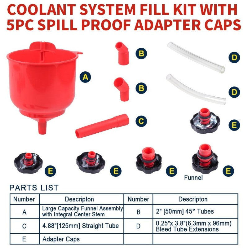 Spill Proof Car Radiator Coolant Filling Funnel Kit