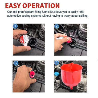 Spill Proof Car Radiator Coolant Filling Funnel Kit
