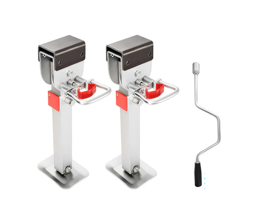 2 X Caravan Drop Down Corner Steady Legs Handle Steel Base