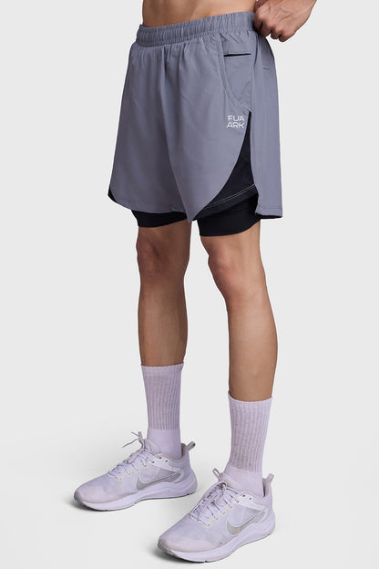 2 in 1 Mesh Shorts Foggy Grey With Black
