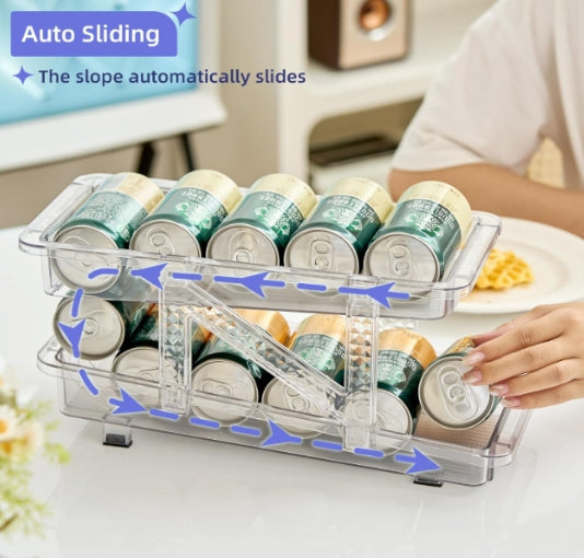 2 pack 2-Tier infinite Telescopic Beverage Storage Organizer Automatic Rolling