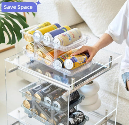 2 pack 2-Tier infinite Telescopic Beverage Storage Organizer Automatic Rolling