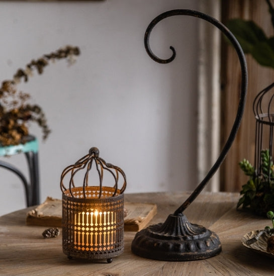 Retro Iron Birdcage Candle Holder Metal Hanging