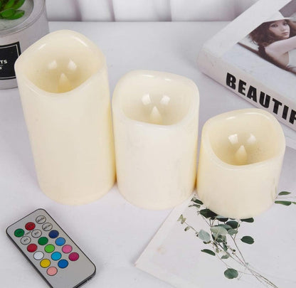 Set of 3 Remote Control LED Flameless Lights Pillar LED Year Battery Powered LED Tea Lights