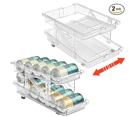 2 pack 2-Tier infinite Telescopic Beverage Storage Organizer Automatic Rolling