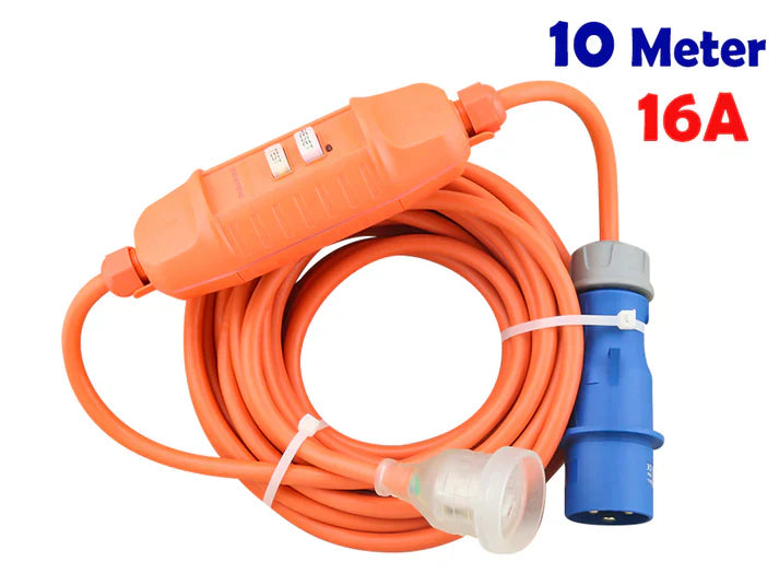 Caravan Camping Extension Lead 10m 16A to 10A with RCD