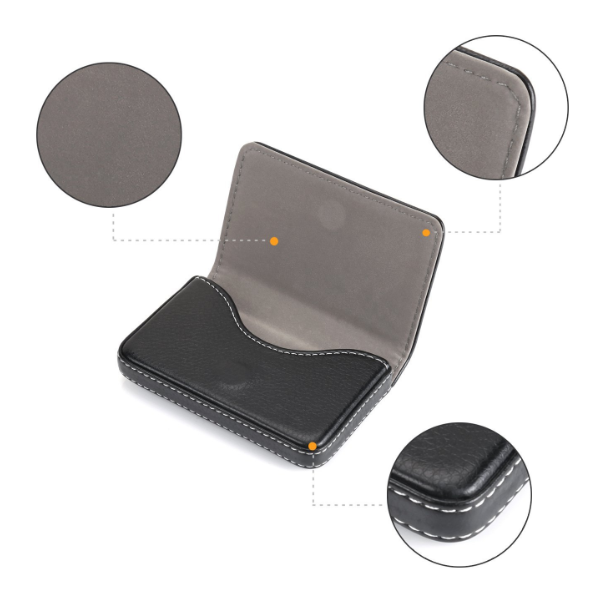 Black Pocket PU Leather Business ID Credit Card Holder Magnetic Card Holder