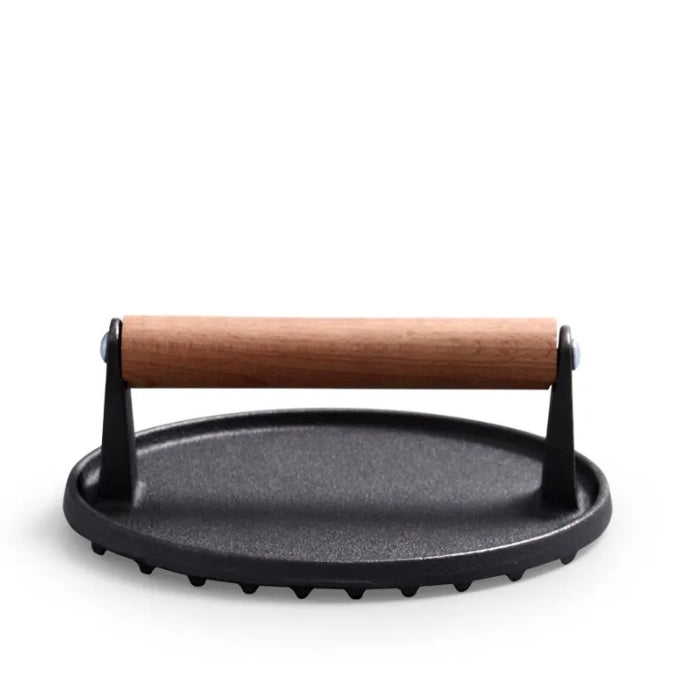 Cast iron round striped meat press steak press