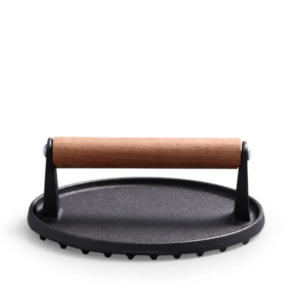 Cast iron round striped meat press steak press