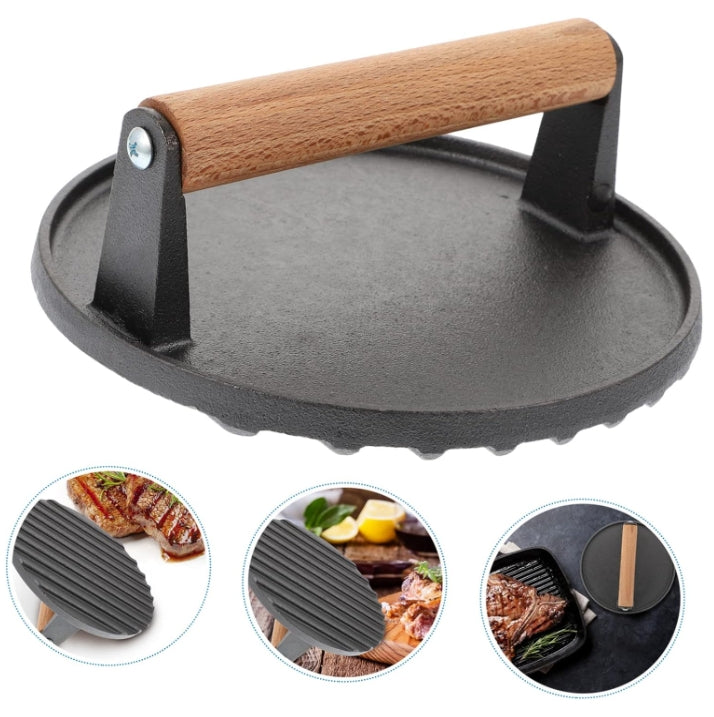 Cast iron round striped meat press steak press