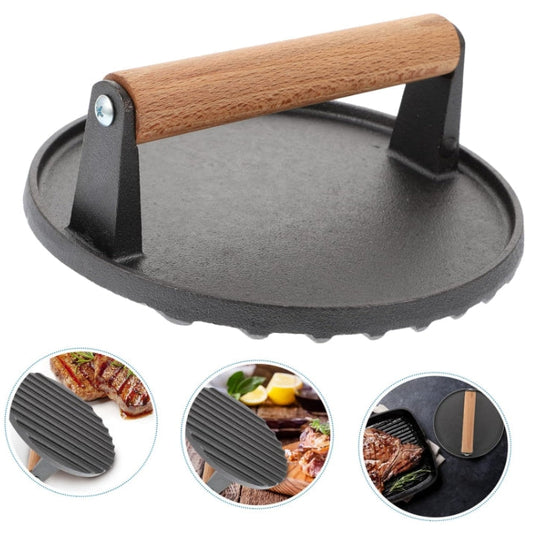 Cast iron round striped meat press steak press