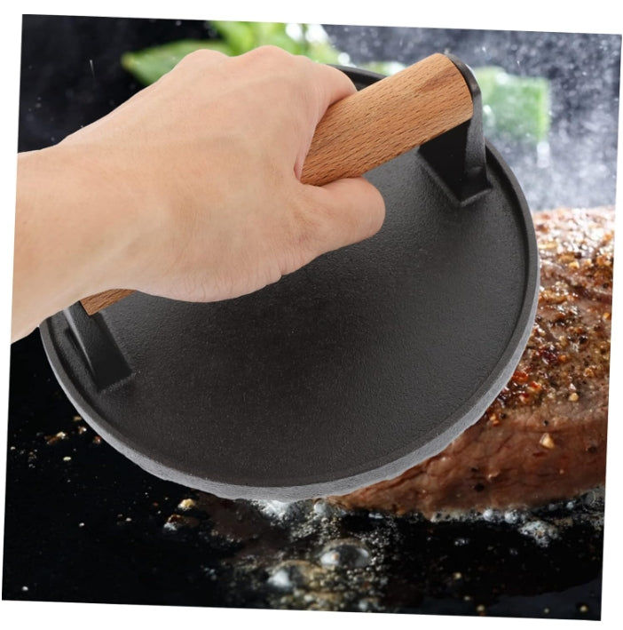 Cast iron round striped meat press steak press