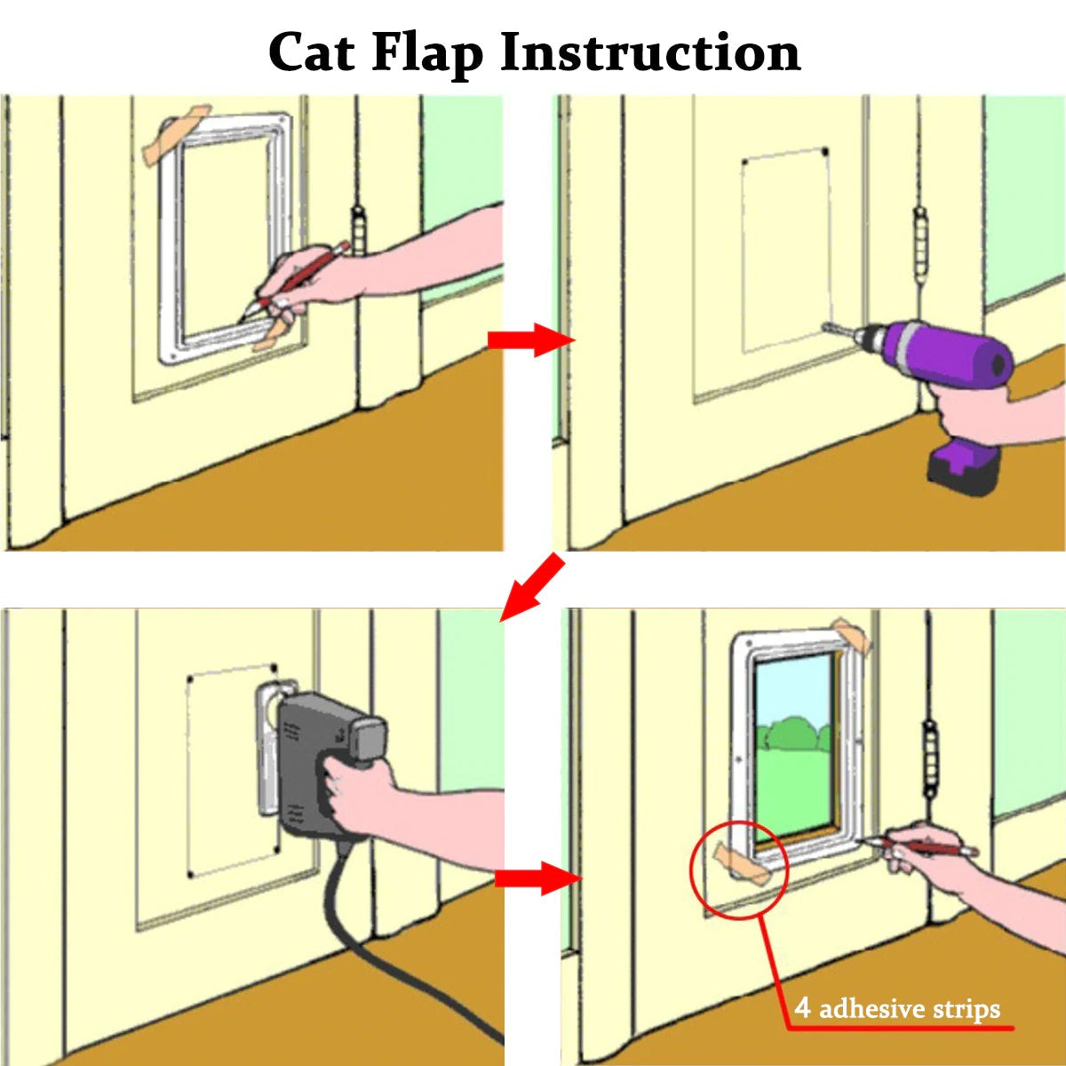 Cat Door 4 Ways Round Lockable Pet Dog Flap Cat Door