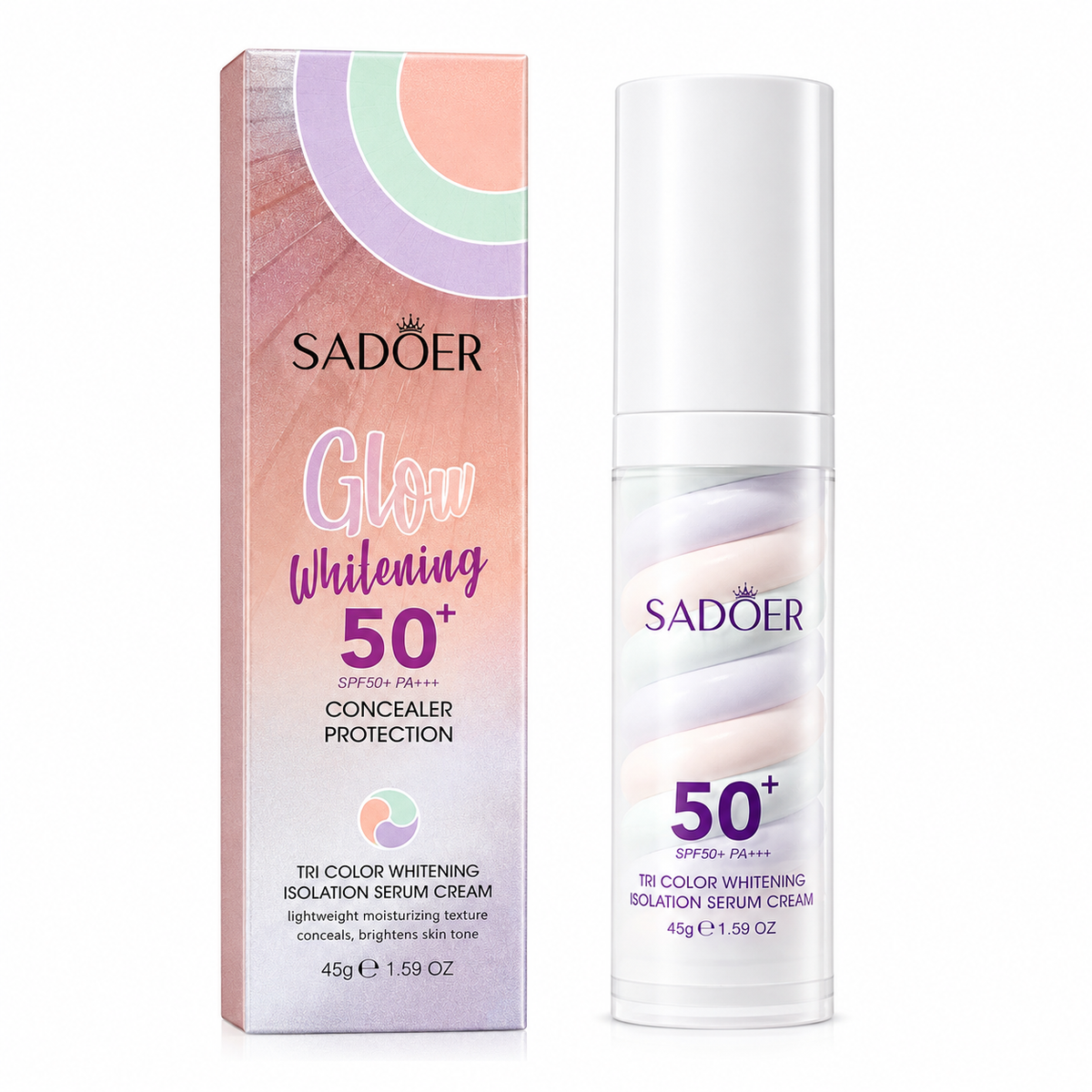 SADOER Glow Whitening Tri-Color Isolation Serum Cream SPF50+ – 45g
