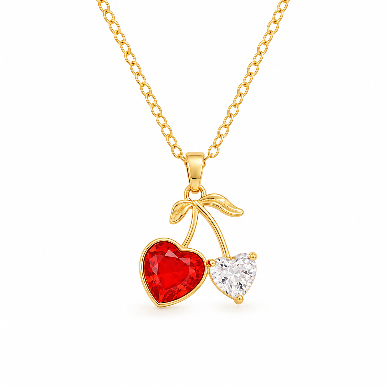 Cherry Heart Gold Crystal Necklace