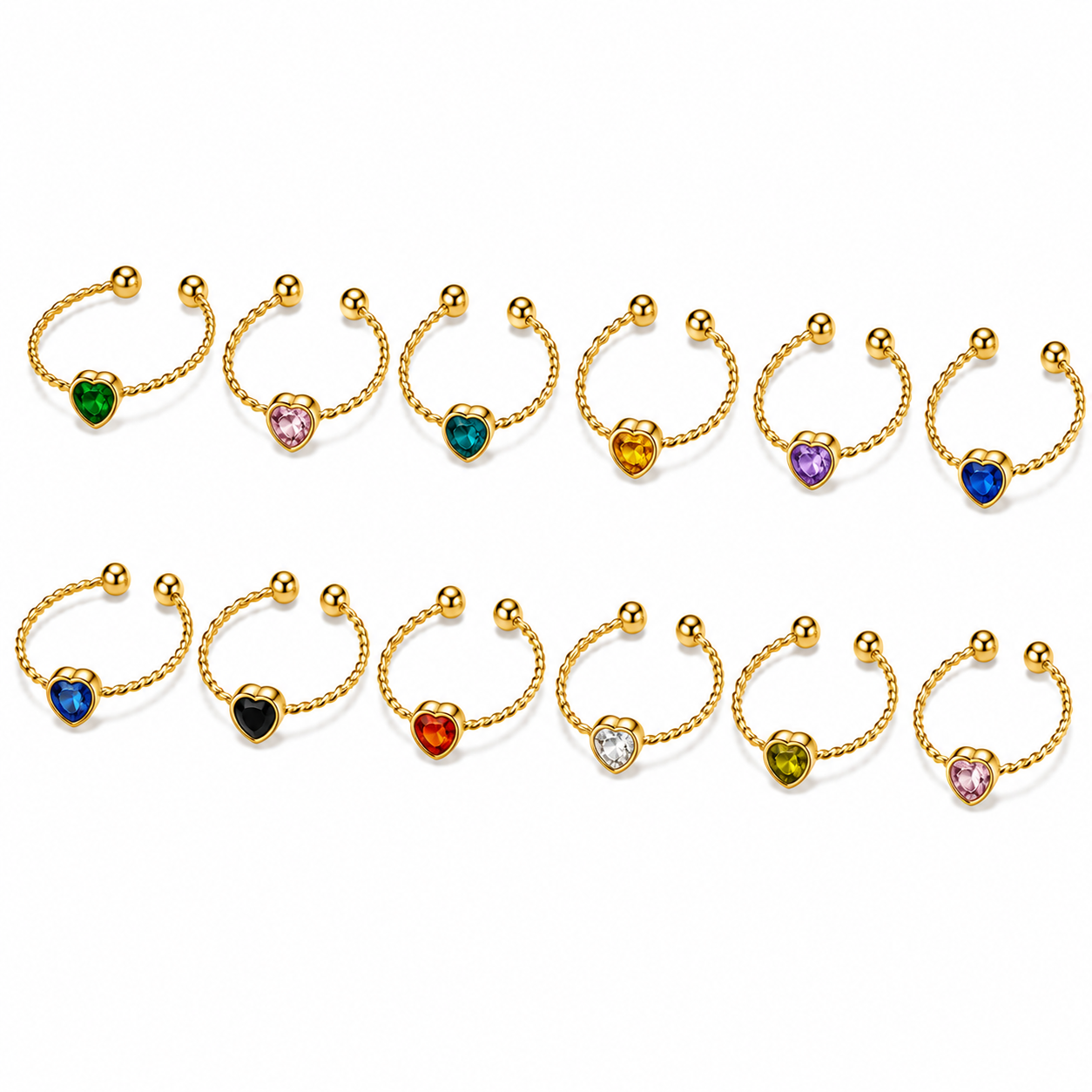Heart Birthstone Gold Crystal Adjustable Ring