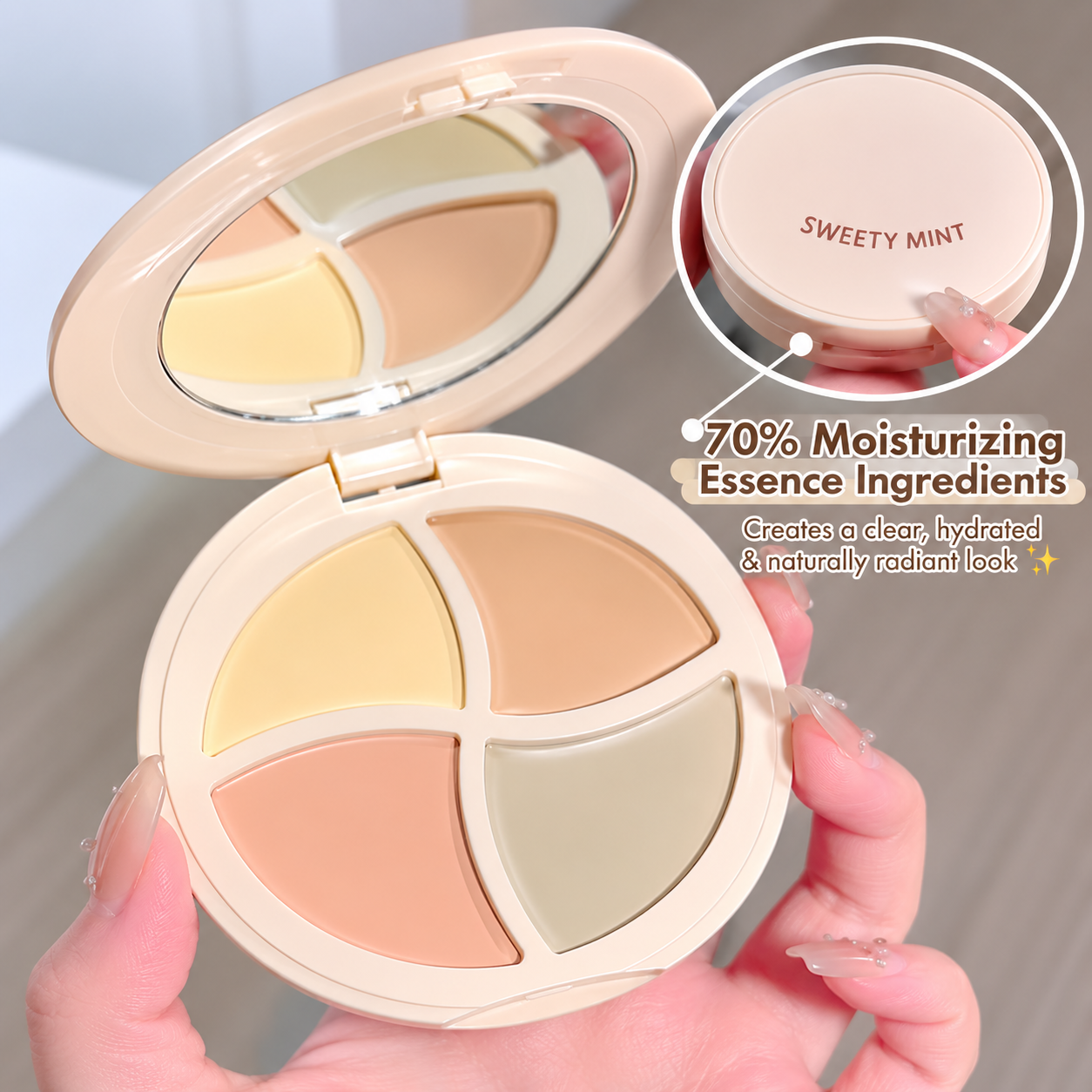 Sweet Mint 4-Colour Cream Concealer Palette with Mirror