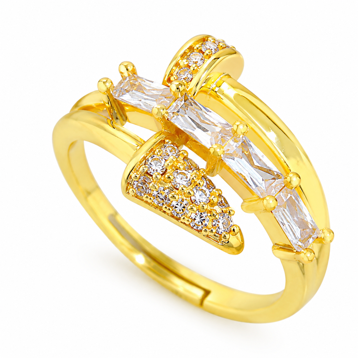 Celestia Arrow Gold Crystal Crossover Adjustable Ring