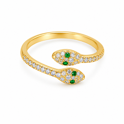 Serpentine Emerald Gold Crystal Adjustable Ring