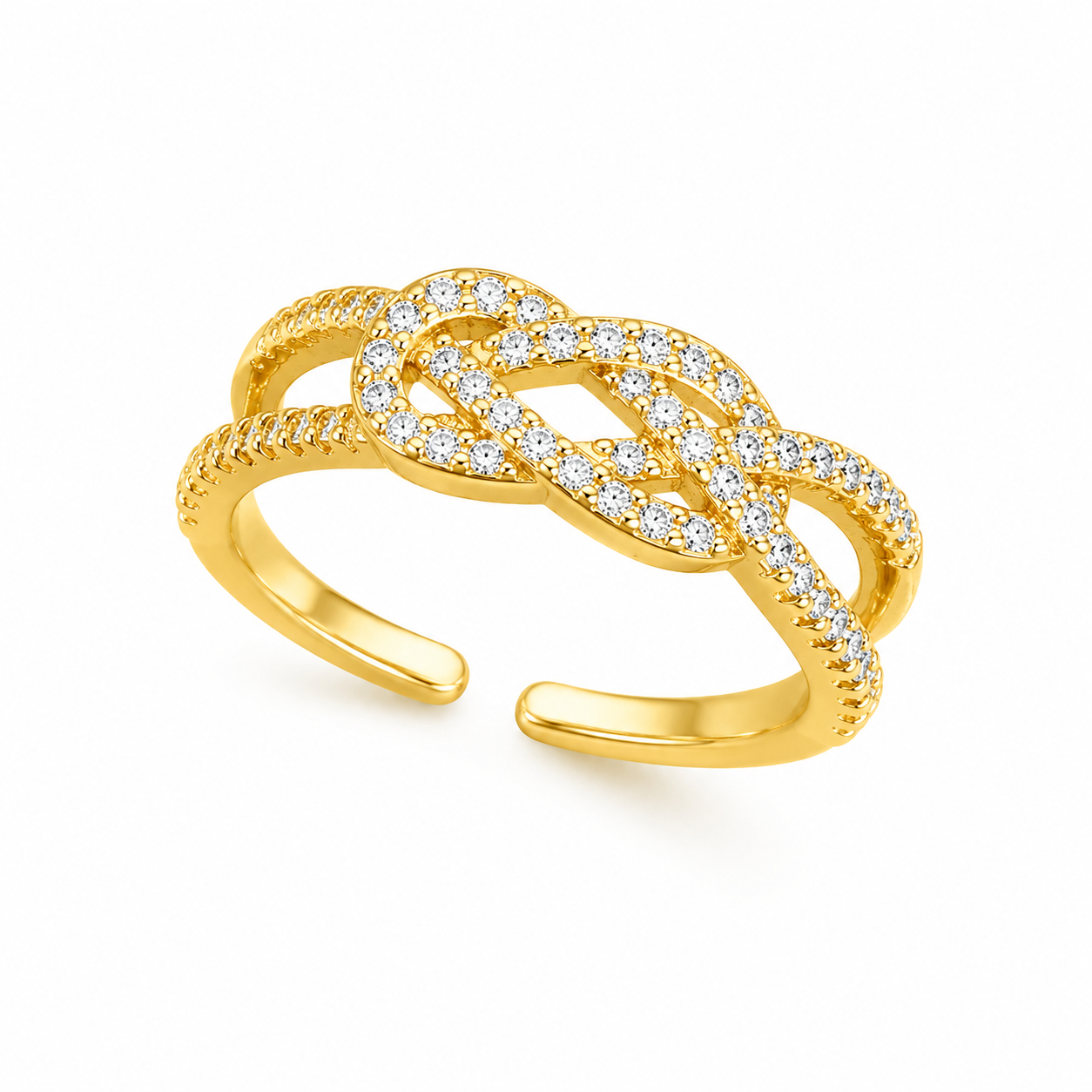 Eternal Knot Gold Crystal Adjustable Ring