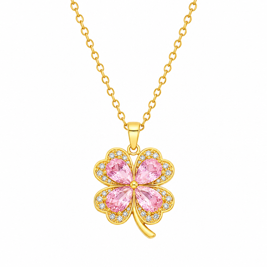 Sakura Clover Gold Crystal Necklace