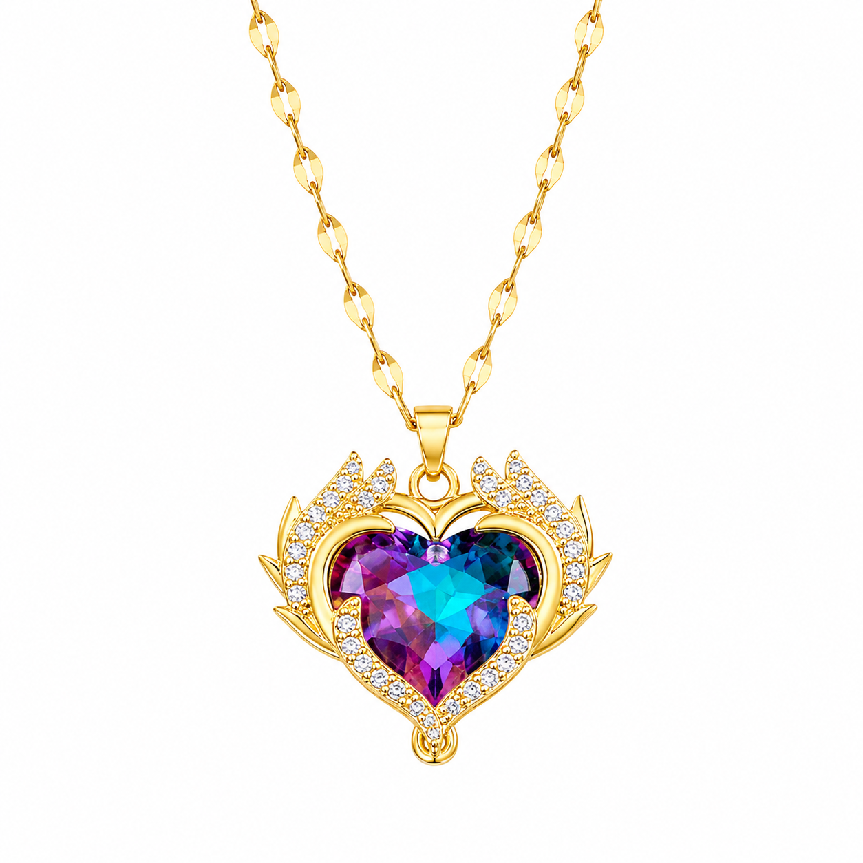 Mystic Big Heart Gold Crystal Necklace