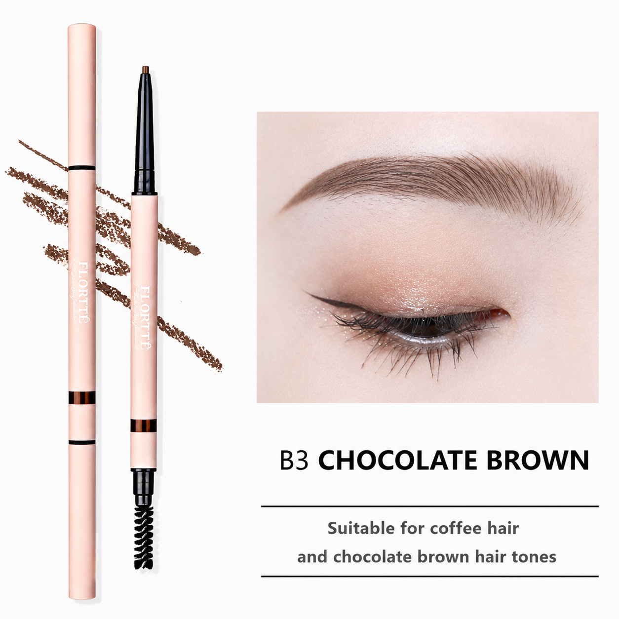 FLORTTE Rotating Double-Ended Eyebrow Pencil with Brush
