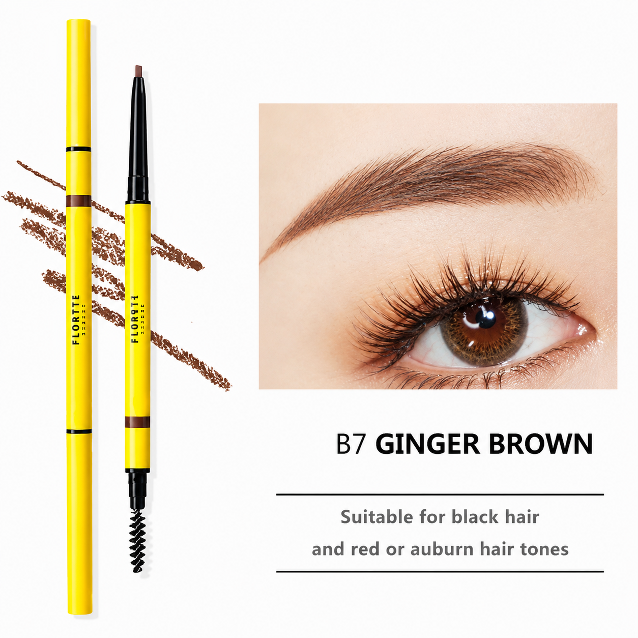 FLORTTE Rotating Double-Ended Eyebrow Pencil with Brush