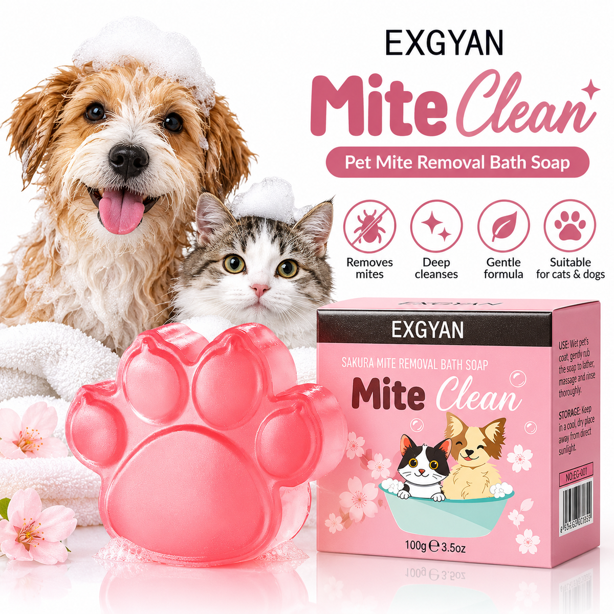 Pet Mite Removal Bath Soap – Paw Shape 100g