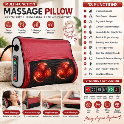 Multi-Function Heated Massage Pillow – Deep Kneading Neck, Back & Body Massager