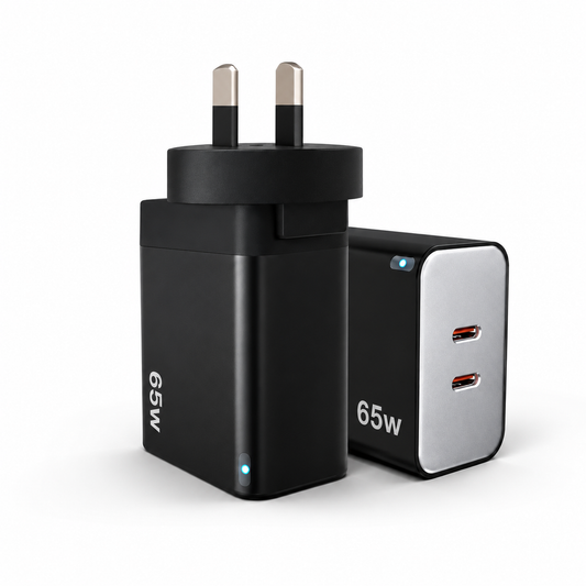 65W GaN Fast Wall Charger Dual USB-C PD 3.0 Power Adapter for Laptop, Tablet & Smartphone (Black)