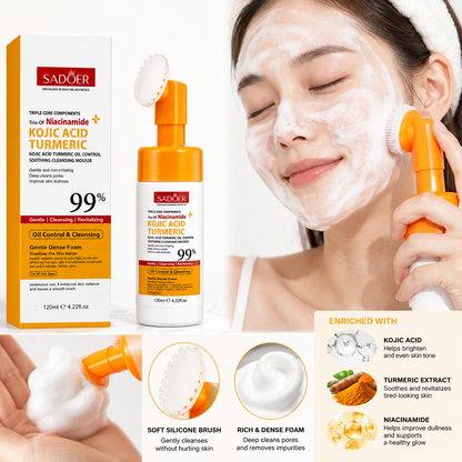 SADOER Kojic Acid Turmeric Cleansing Mousse with Silicone Brush 120ml