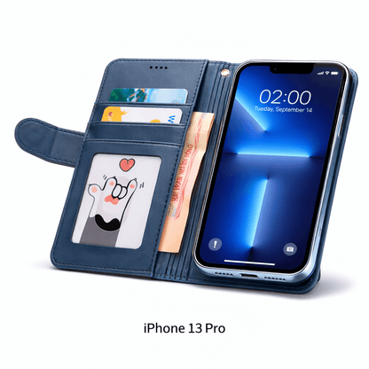 iPhone 13 Pro Flip Wallet Case Cowhide Dot Pattern