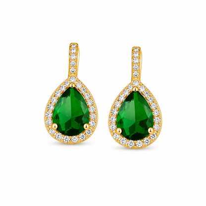 Emerald Teardrop Gold Crystal Earrings
