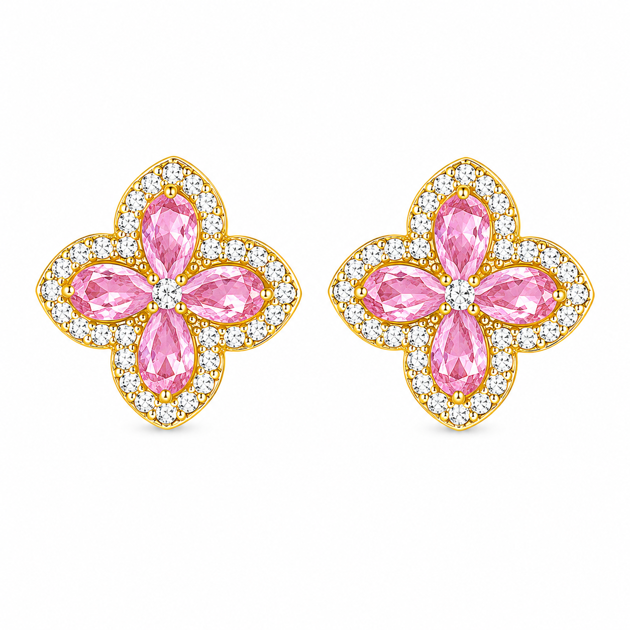Pink Butterfly Blossom Gold Crystal Earrings