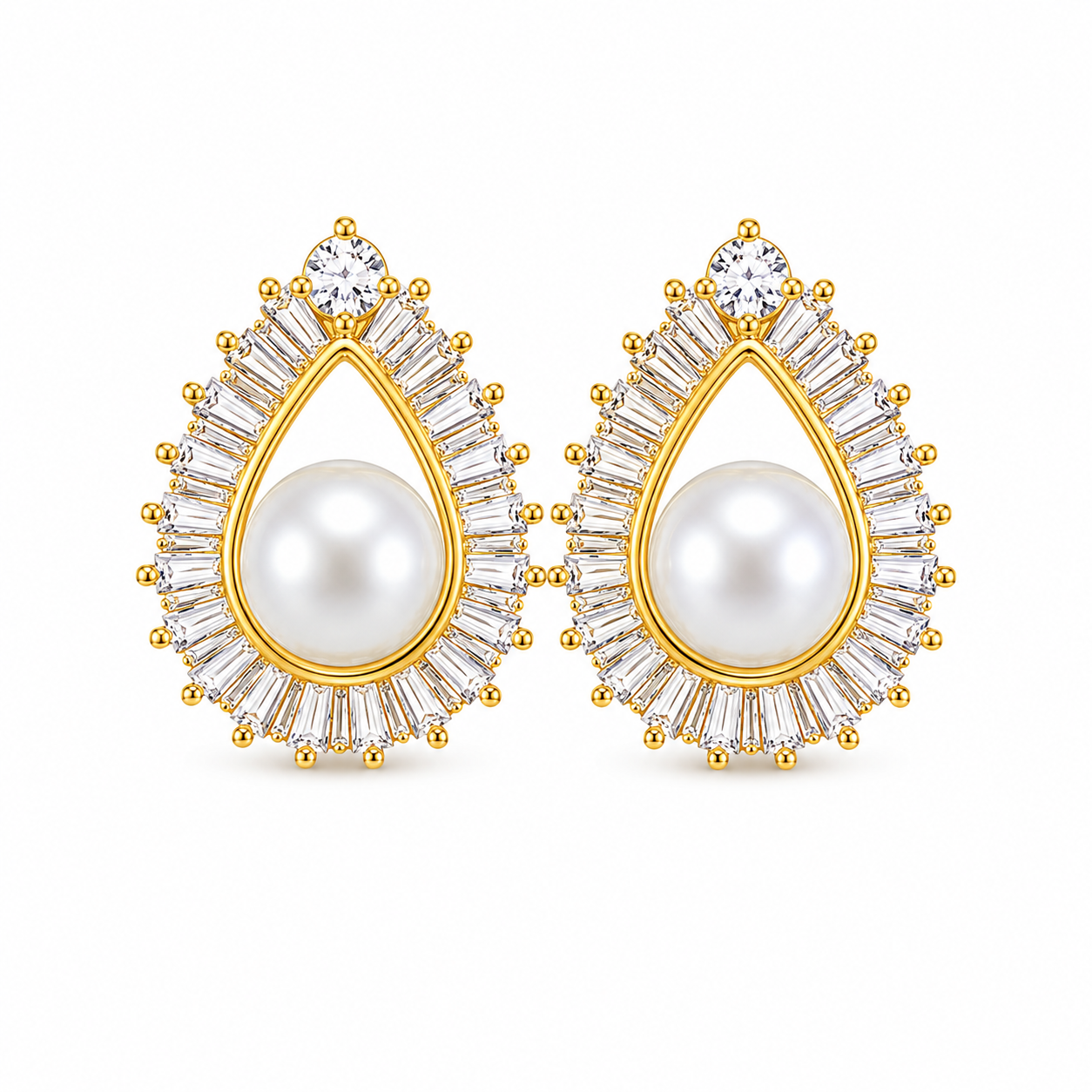 Pearl Radiance Gold Crystal Earrings