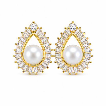 Pearl Radiance Gold Crystal Earrings