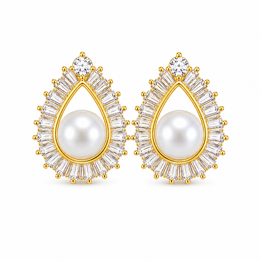 Pearl Radiance Gold Crystal Earrings