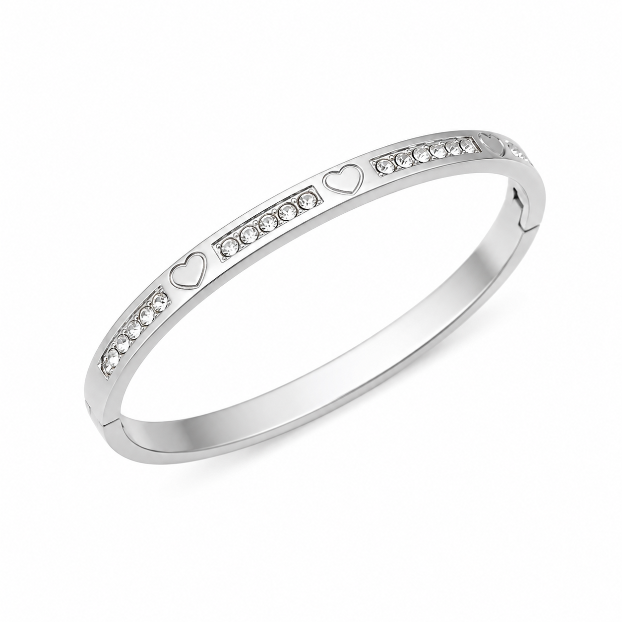Silver Heart Crystal Bangle Bracelet